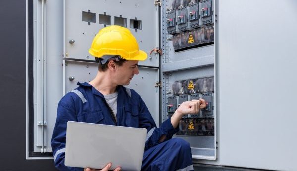 Electrical engineer working in control room.